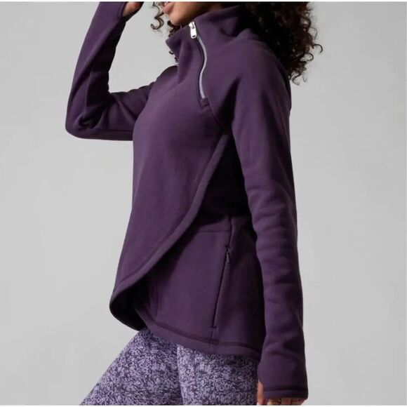 Athleta Cozy Karma Asymmetrical Pullover Sweatshirt Zipper Jacket Size Small - Picture 2 of 10